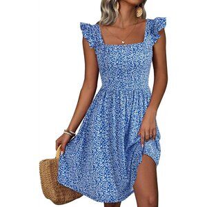 Summer Cute Floral Flowy Knee Length Sundressses Beach Dress for Women